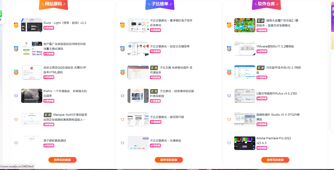 子比主题美化 – 首页排名榜样式美化（更新小工具版本）-吾爱技术网